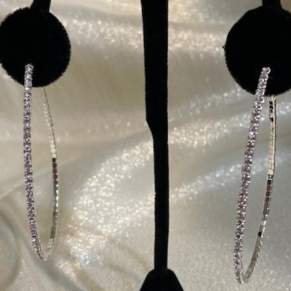💖Rhinestone Teardrop Hoop Earrings, 2-1/2 inches /E88 - Picture 3 of 3
